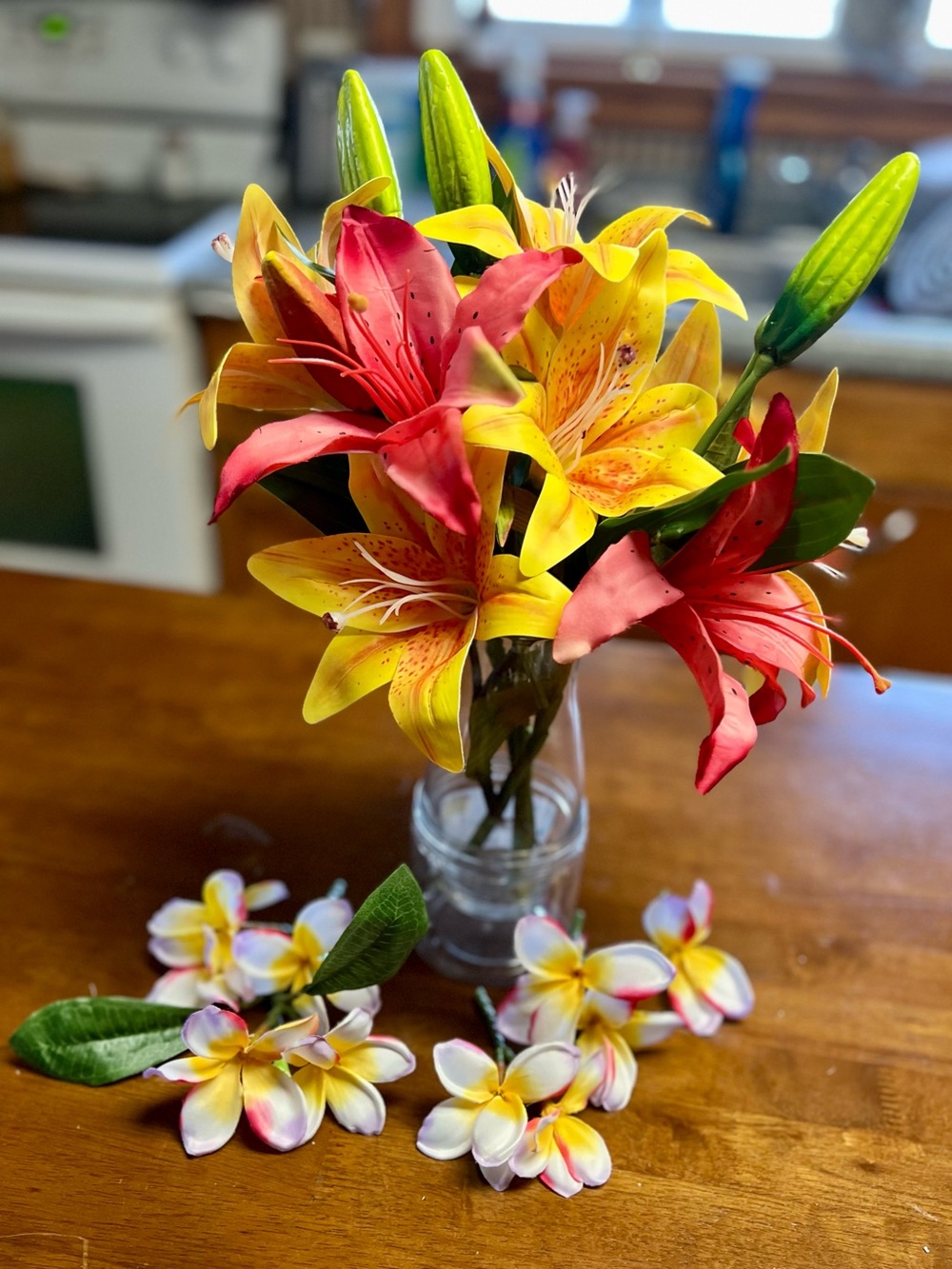 Bright Red and Yellow Artificial Lily Bouquet by